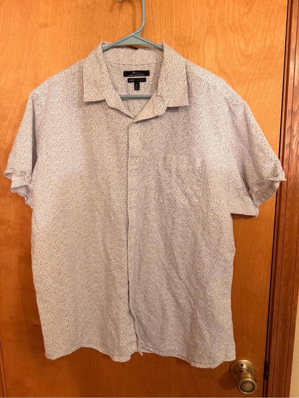 Marc Anthony Light Blue Microdot Short Sleeve Button-Down Shirt